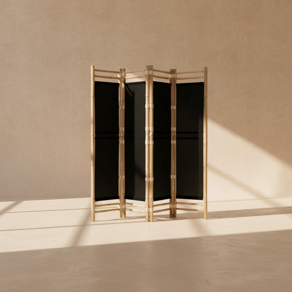 BAMBOO FOLDING SCREEN OFF WHITE/BLACK