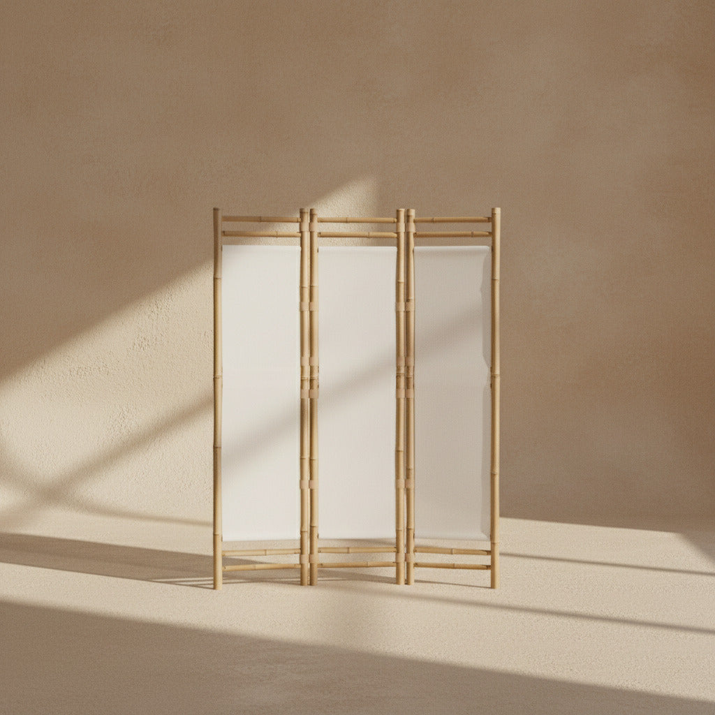 BAMBOO FOLDING SCREEN OFF WHITE/BLACK