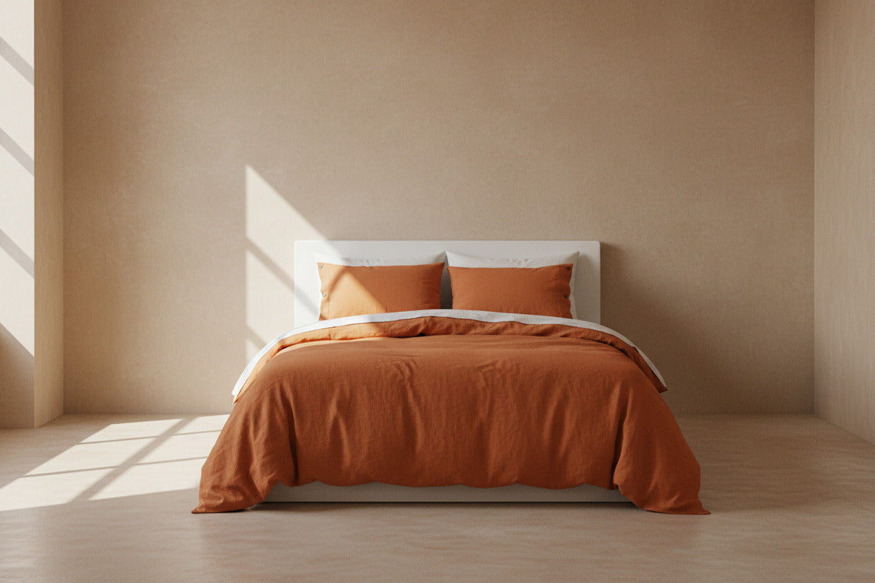 LINEN DUVET COVER WITH COCONUT BUTTONS LIGHT CHESNUT