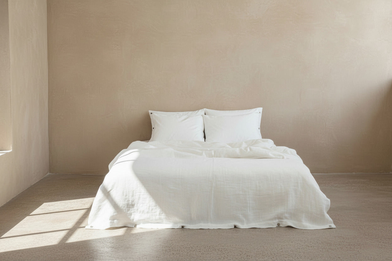 LINEN DUVET COVER WITH COCONUT BUTTONS WHITE