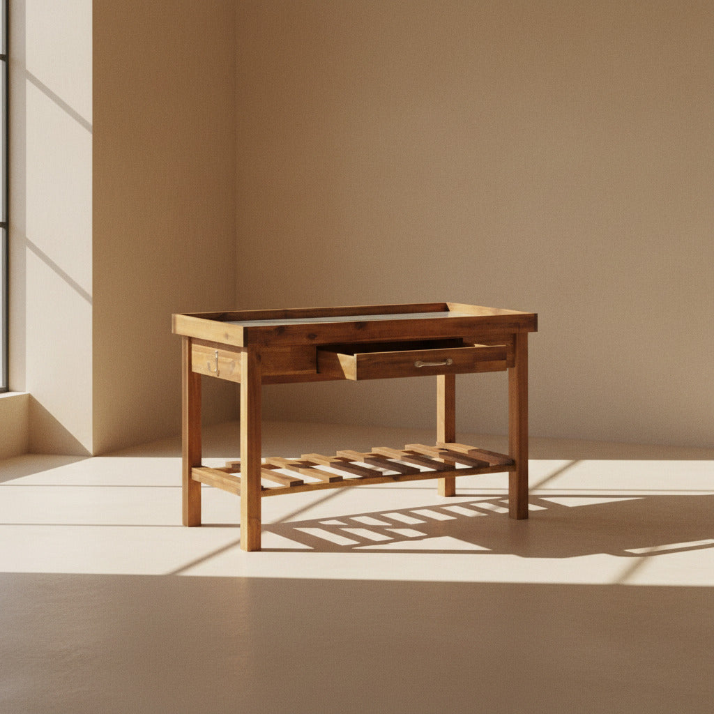 ACACIA PLANTING TABLE WITH ZINC WORKTOP