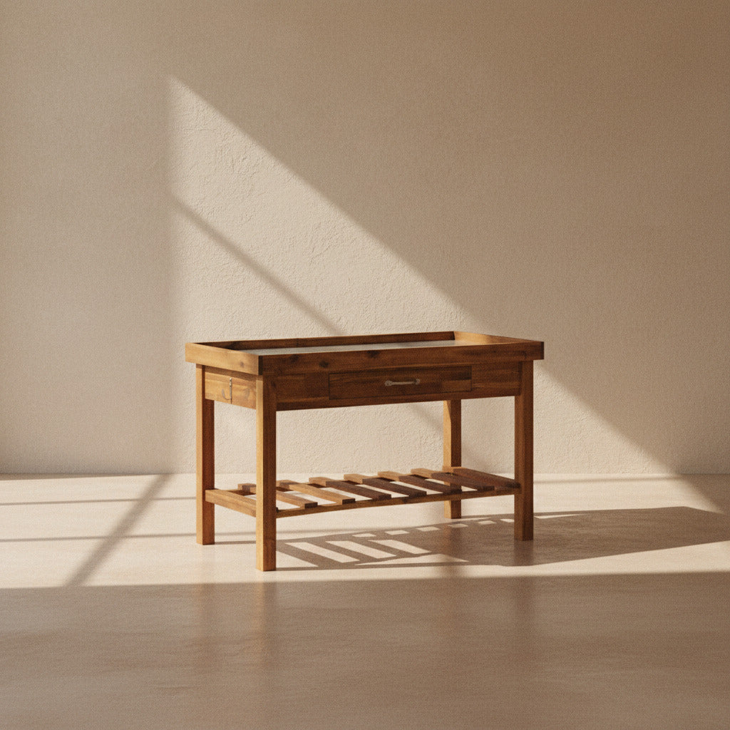 ACACIA PLANTING TABLE WITH ZINC WORKTOP