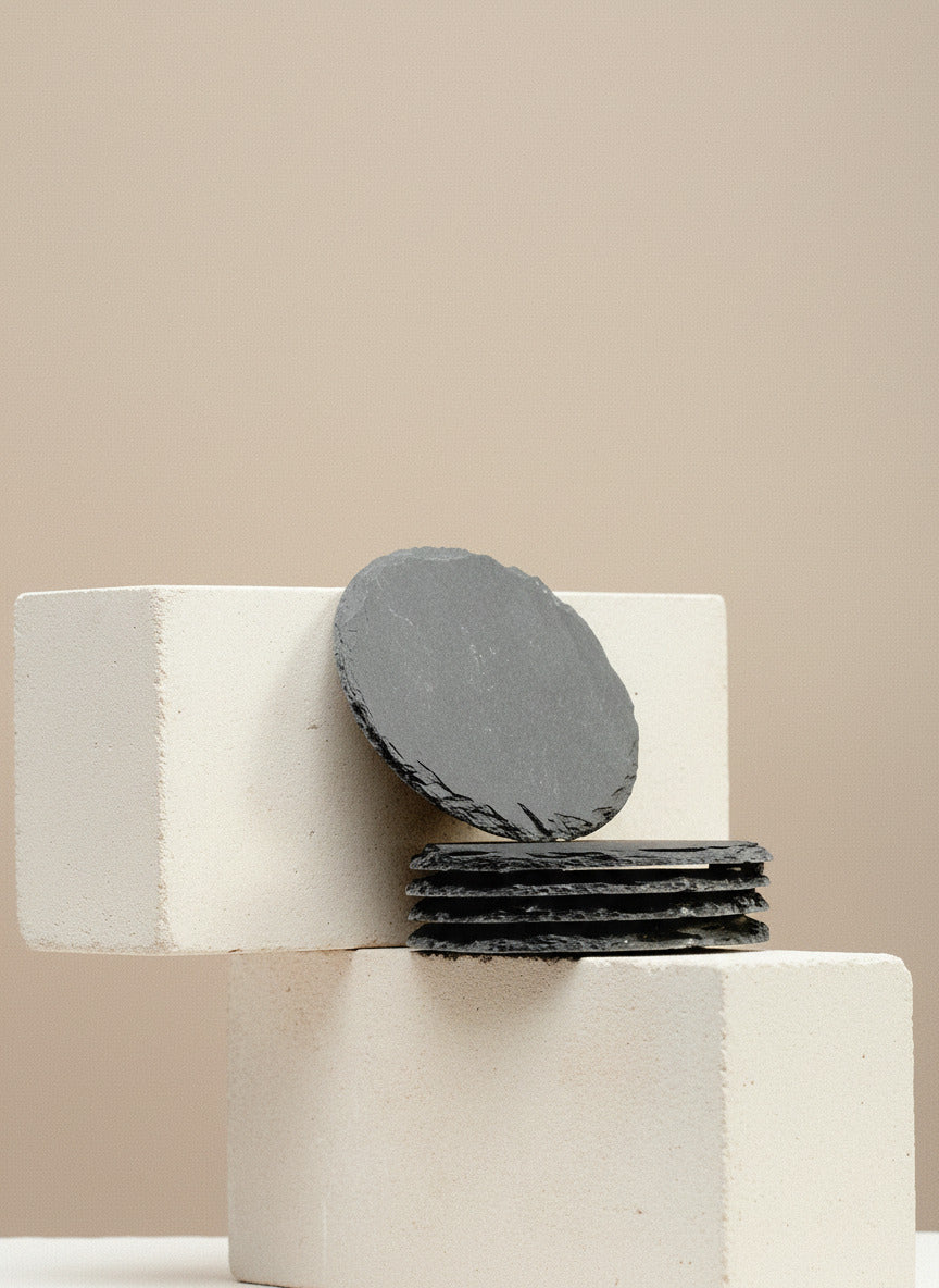 BLACK SLATE COASTERS SET OF 8