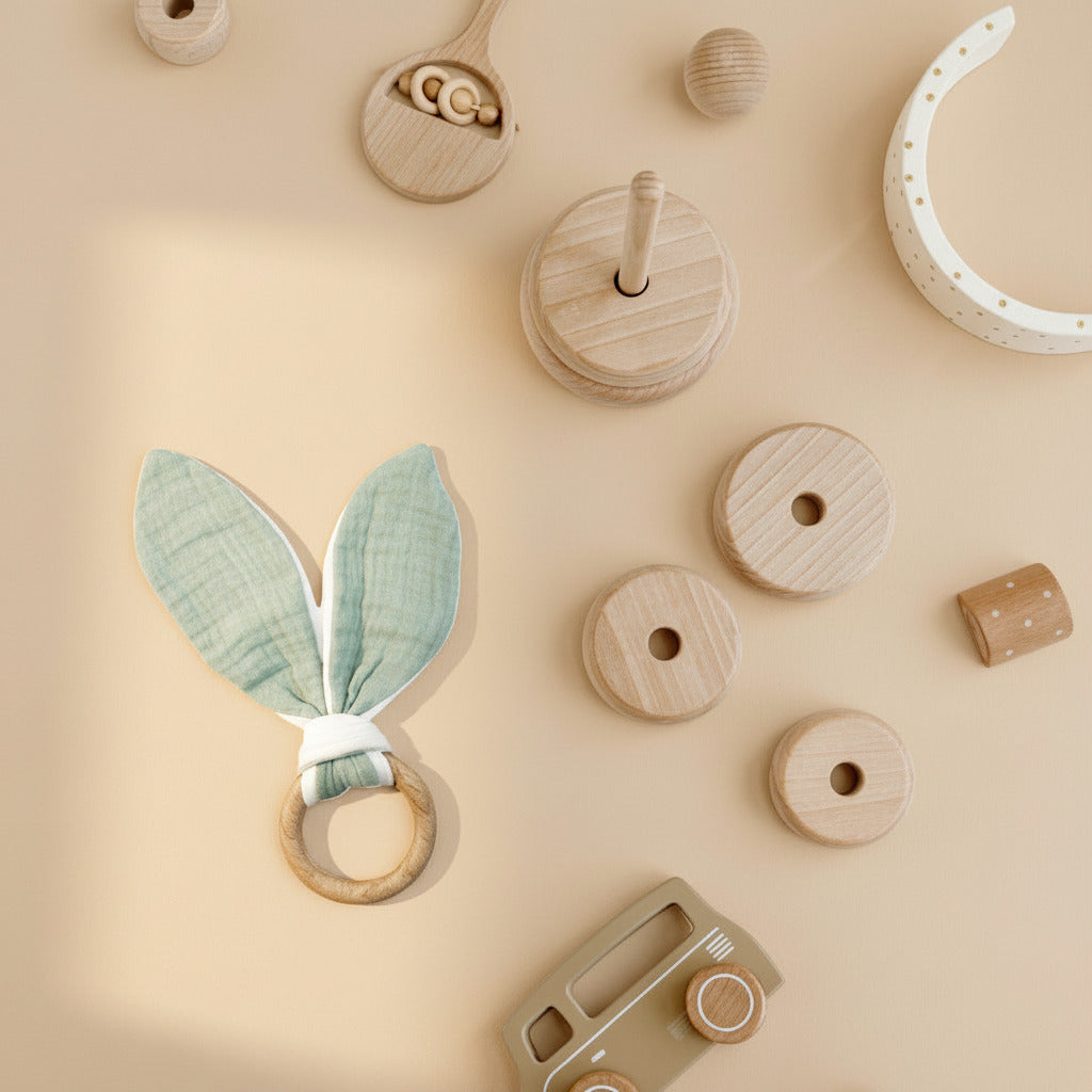 ORGANIC COTTON TEETHING RING GREEN