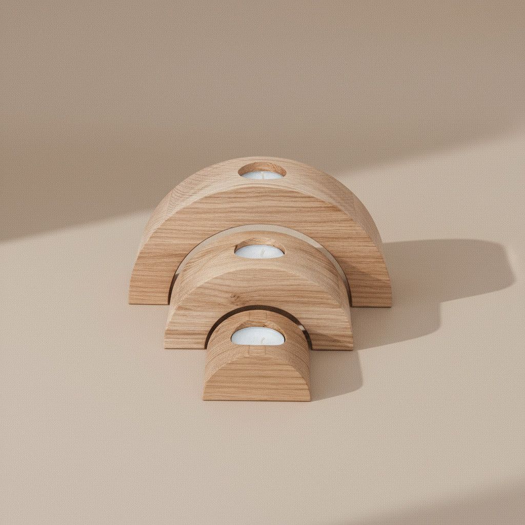 OAK CANDELSTICKS SEMICIRCULAR