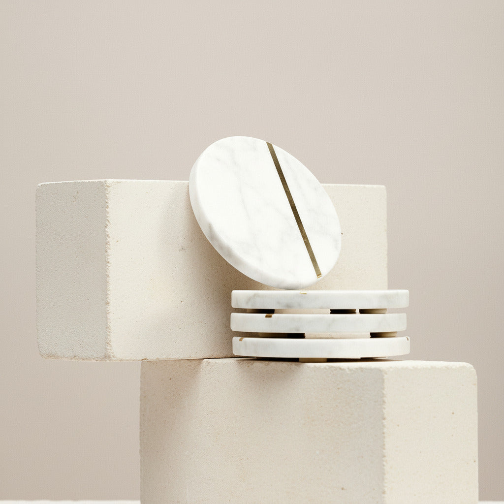 WHITE MARBLE COASTERS SET OF 6