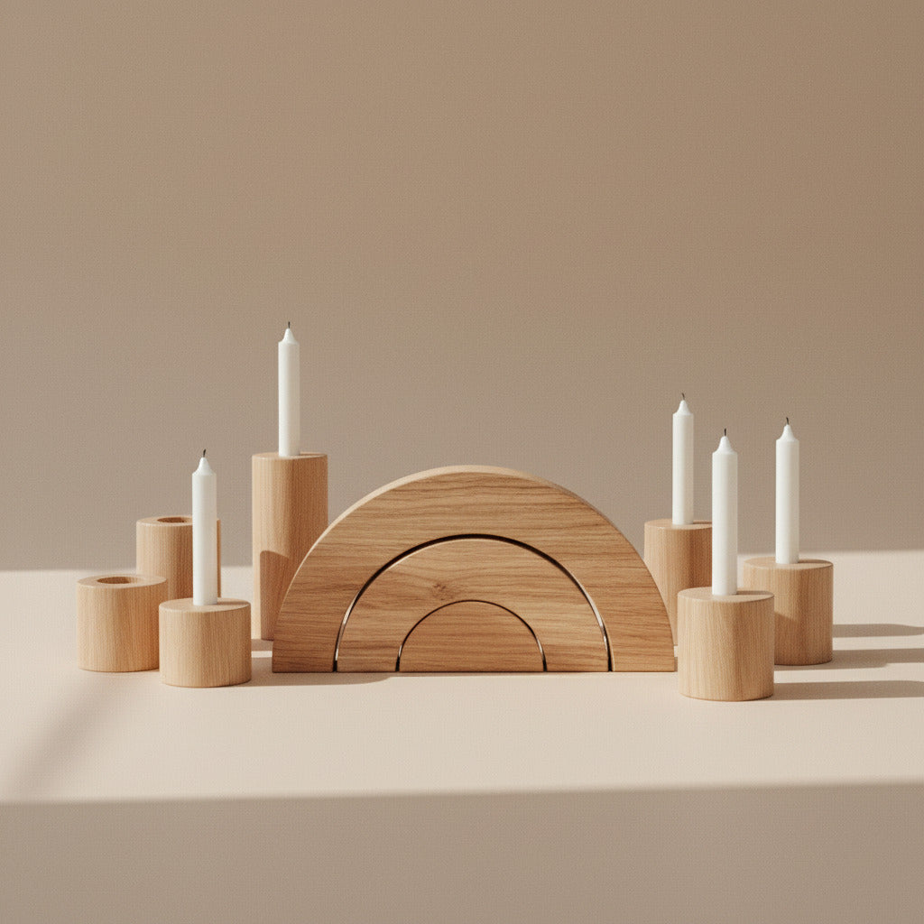 OAK CANDELSTICKS SEMICIRCULAR