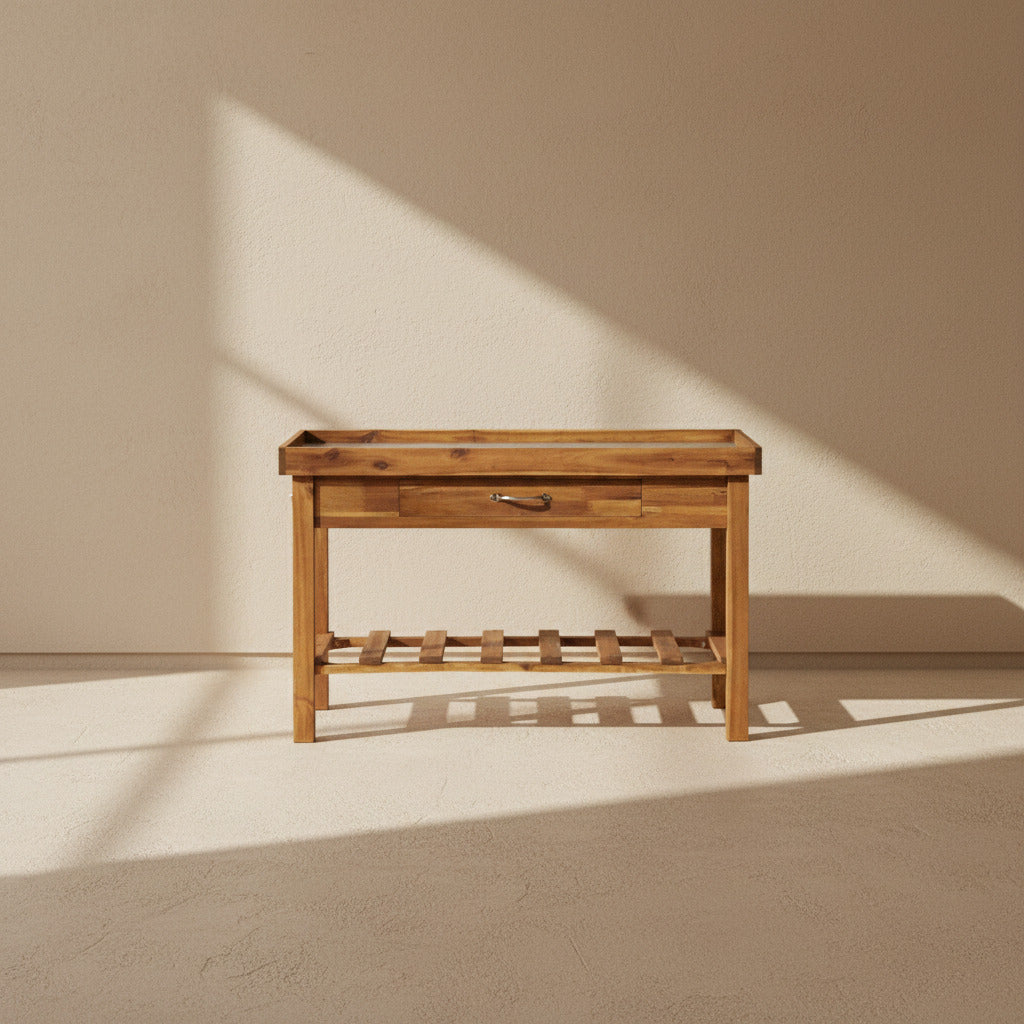 ACACIA PLANTING TABLE WITH ZINC WORKTOP