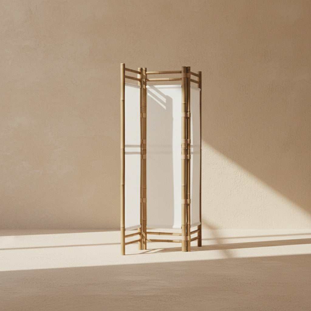 BAMBOO FOLDING SCREEN OFF WHITE/BLACK